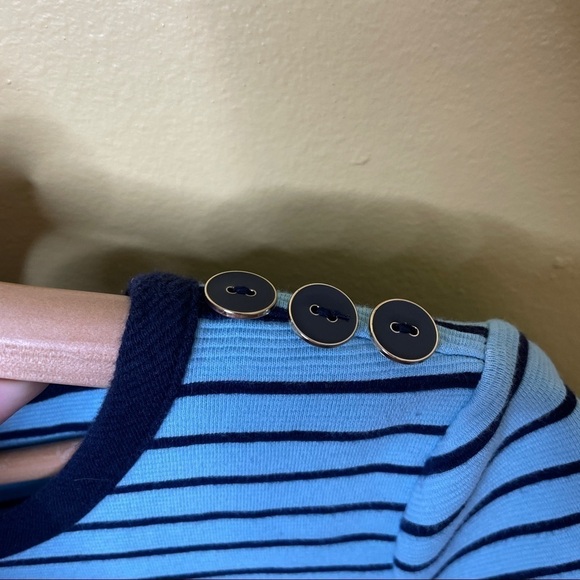 22. Talbots Navy Blue Striped Fit and Flare Dress - Picture 3 of 8